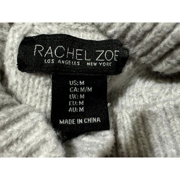 Rachel Zoe Cable Knit Fair Isle Ski Sweater LS Preppy Gray White Mock Neck Sz M - Picture 5 of 6